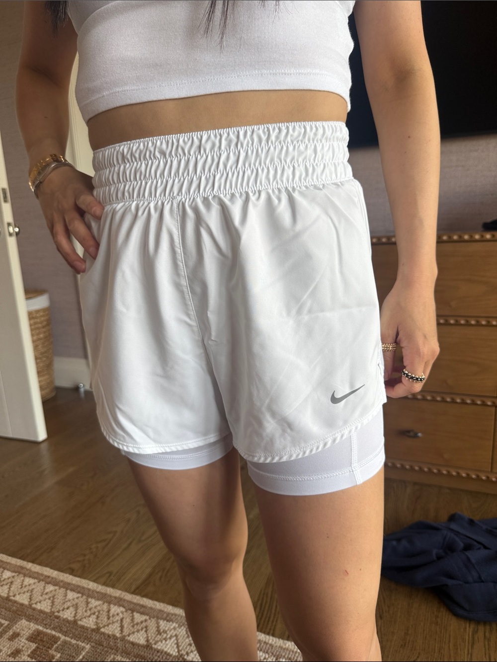 Nike White Double-Layer Athletic Running Shorts